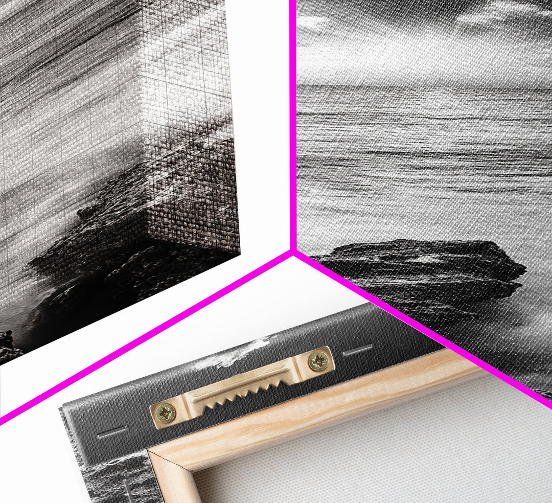 Rocky Sea, Glowing Horizon, Soft Waves, Twilight Sky, Canvas Print, Coastal Art, Living Room Wall Art, Seaside Modern Decor