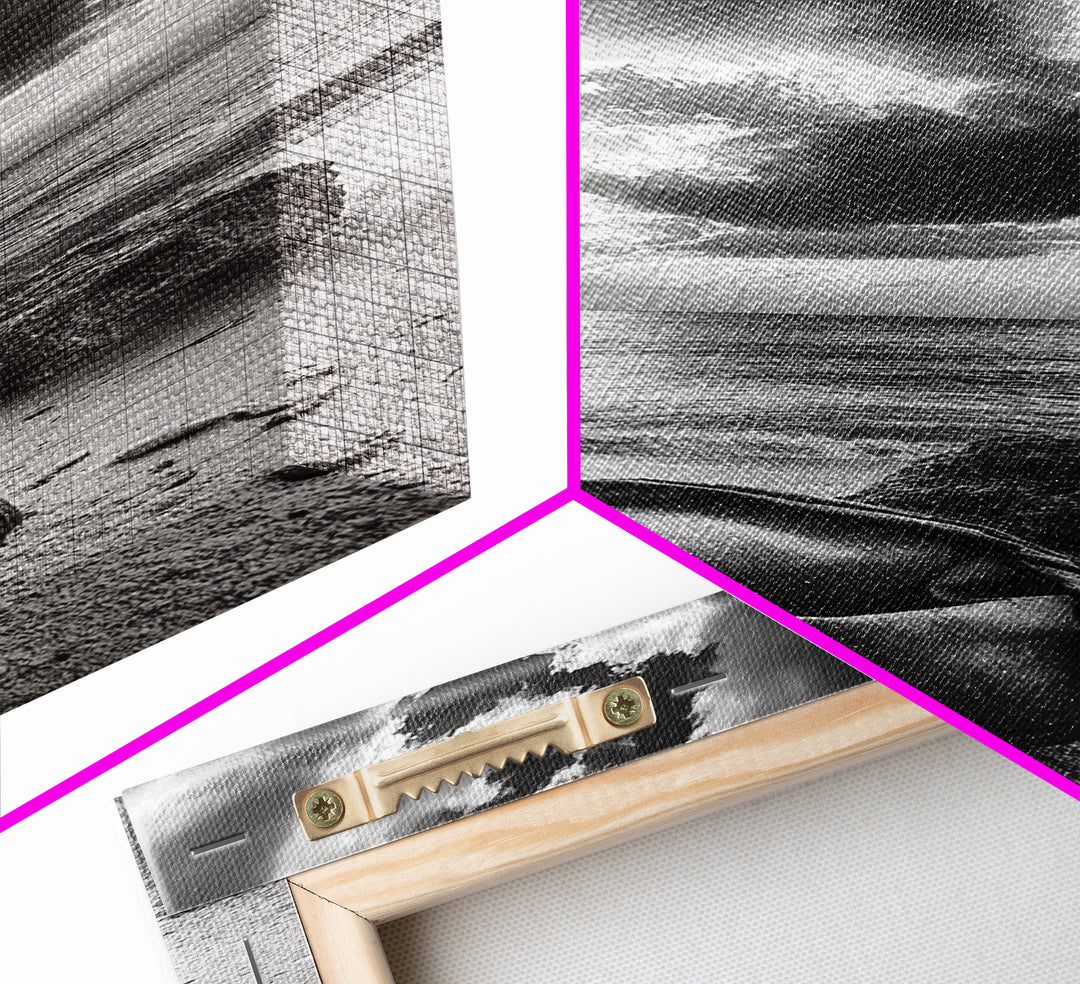 Coastal Bag, Driftwood Rock, Stormy Sea, Framed Canvas Print, Moody Beach Wall Art, Minimalist Decor, Ocean Vibe Photography