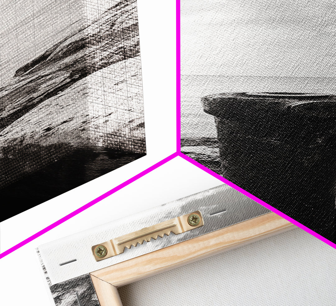 Coastal Pipe, Ocean View, Rusted Metal, Framed Canvas Print, Industrial Nautical Art, Bathroom Wall Decor, Minimal Seaside Landscape