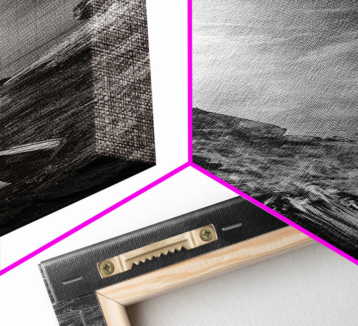 Campfire Smoke, Rocky Coastline, Moody Skies, Autumn Nature, Framed Canvas Print, Rustic Wall Decor, Cabin Aesthetic, Living Room Art