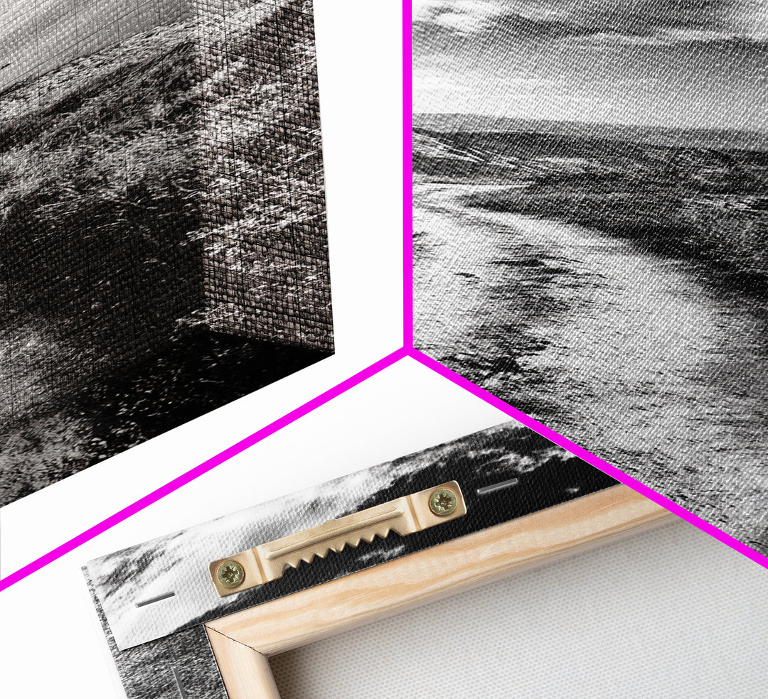 Cliffside Trail View, Path to Sea, Mountain Landscape, Framed Canvas Print, Wanderlust Decor, Office Wall Art, Adventure Travel Aesthetic