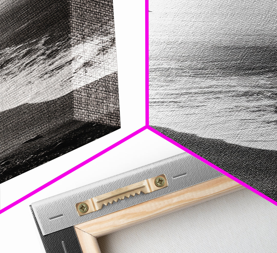 Cliffside Waves, Coastal Edge, Monochrome Serenity, Ocean Drama, Canvas Print, Moody Minimalist Art, Bathroom Art, Living Room Decor