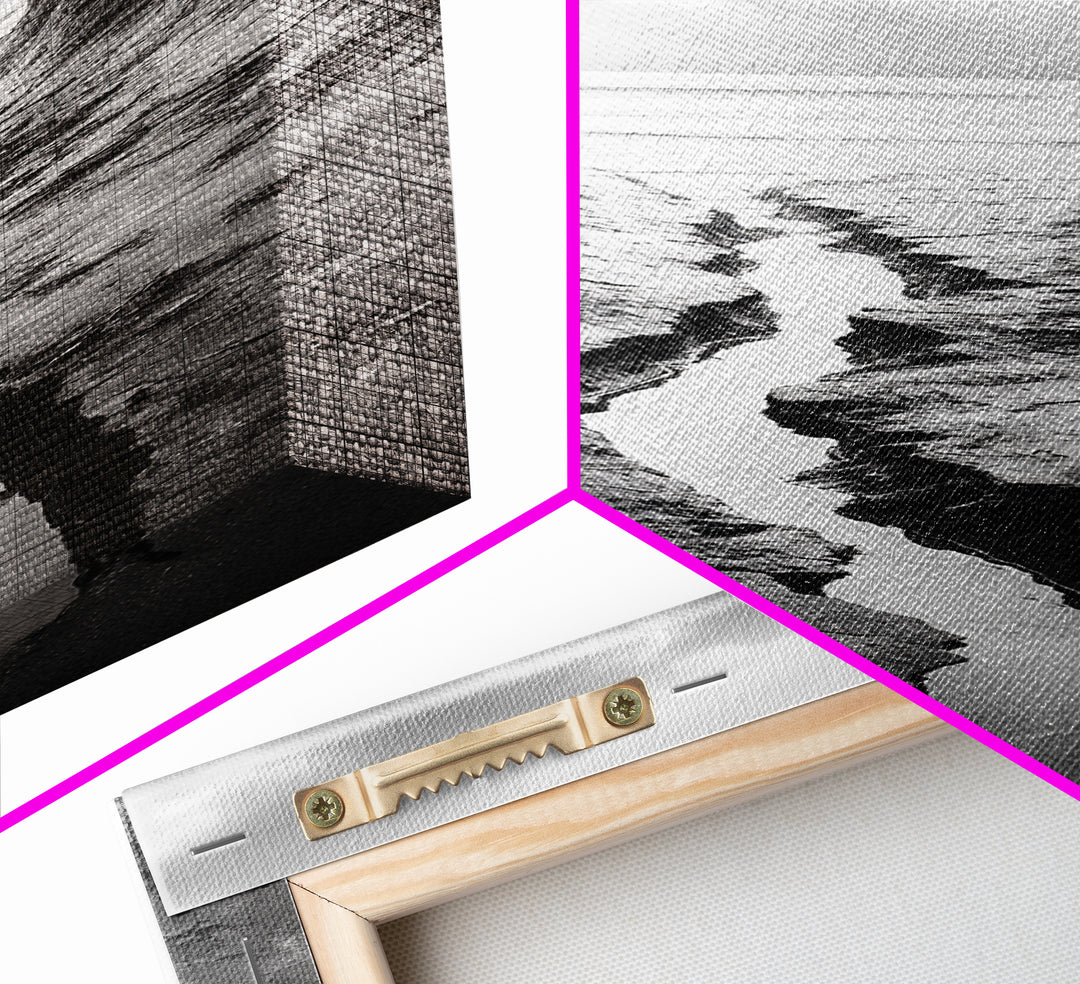 Coastal Crevice, Ocean Stream, Moody Nature, Rugged Beauty, Framed Canvas Print, Minimalist Beach Wall Art, Bedroom Art, Entryway Decor