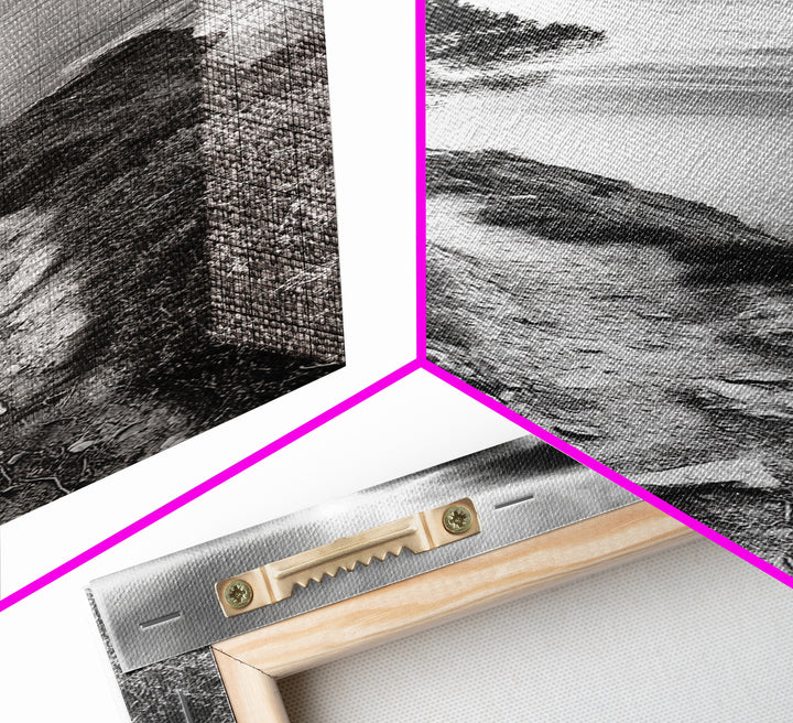 Cliffside Tree, Coastal Path, Nature Landscape, Canvas Print, Monochrome Hiking Trail Art, Boho Entryway or Office Wall Decor