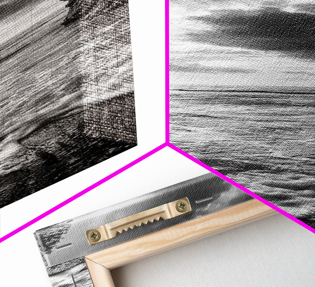 Ocean Gap, Cliffside Horizon, Black White Waves, Framed Canvas Print, Modern Coastal Wall Art, Nautical Living Room Decor,  Nature Decor