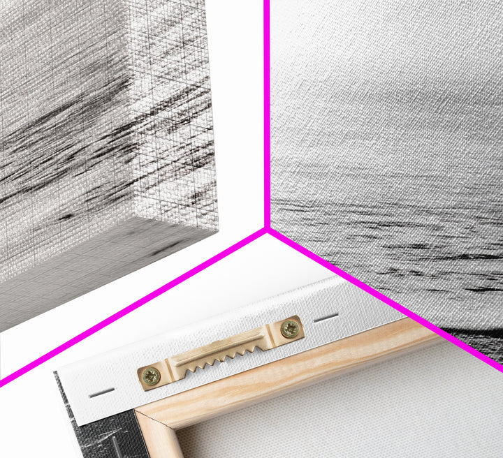 Coastal Cliff, Ocean Waves, Monochrome Seascape, Framed Canvas Print, Minimalist Ocean Art, Bathroom Decor, Nautical Wall Art