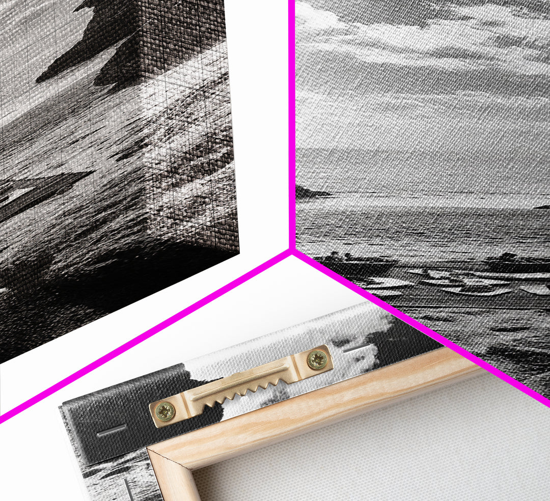 Beach Picnic, Seaside Cave, Ocean View, Framed Canvas Print, Minimalist Coastal Art, Dining Room Decor, Romantic Escape Vibes, Nautical Decor