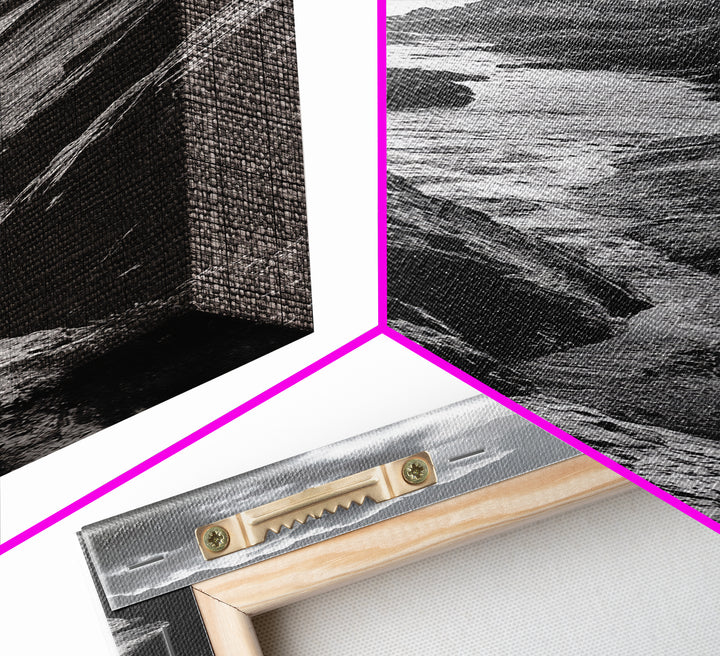 Coastal Cliffs, Ocean Channel, Dramatic Sky, Framed Canvas Print, Bold Nature Photography, Office Wall Art, Adventure Seaside Decor