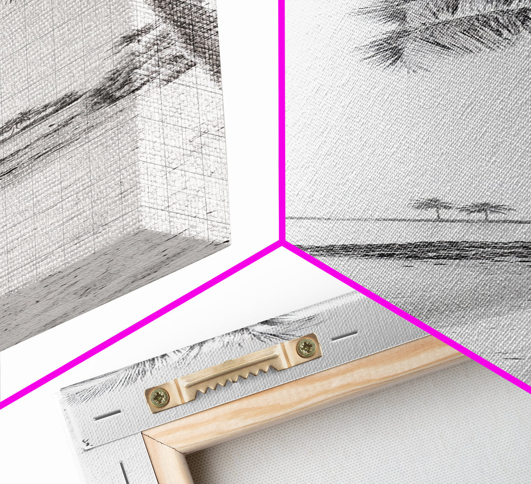 Coastal Palm Trees, Tropical Minimalist Print, Modern Beach Decor, Neutral Wall Art, Framed Canvas Print, Dining Room Summer Vibe