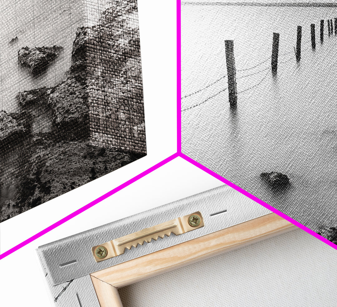 Coastal Fence Line, Tranquil Ocean Scene, Soft Minimalist Photo, Framed Canvas Print, Bathroom or Hallway Wall Art, Zen Vibes