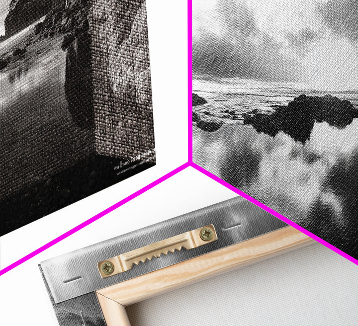 Coastal Reflection, Tide Pools, Dramatic Sky, Ocean Cliff Landscape, Framed Canvas Print, Bedroom Nature Photography Art