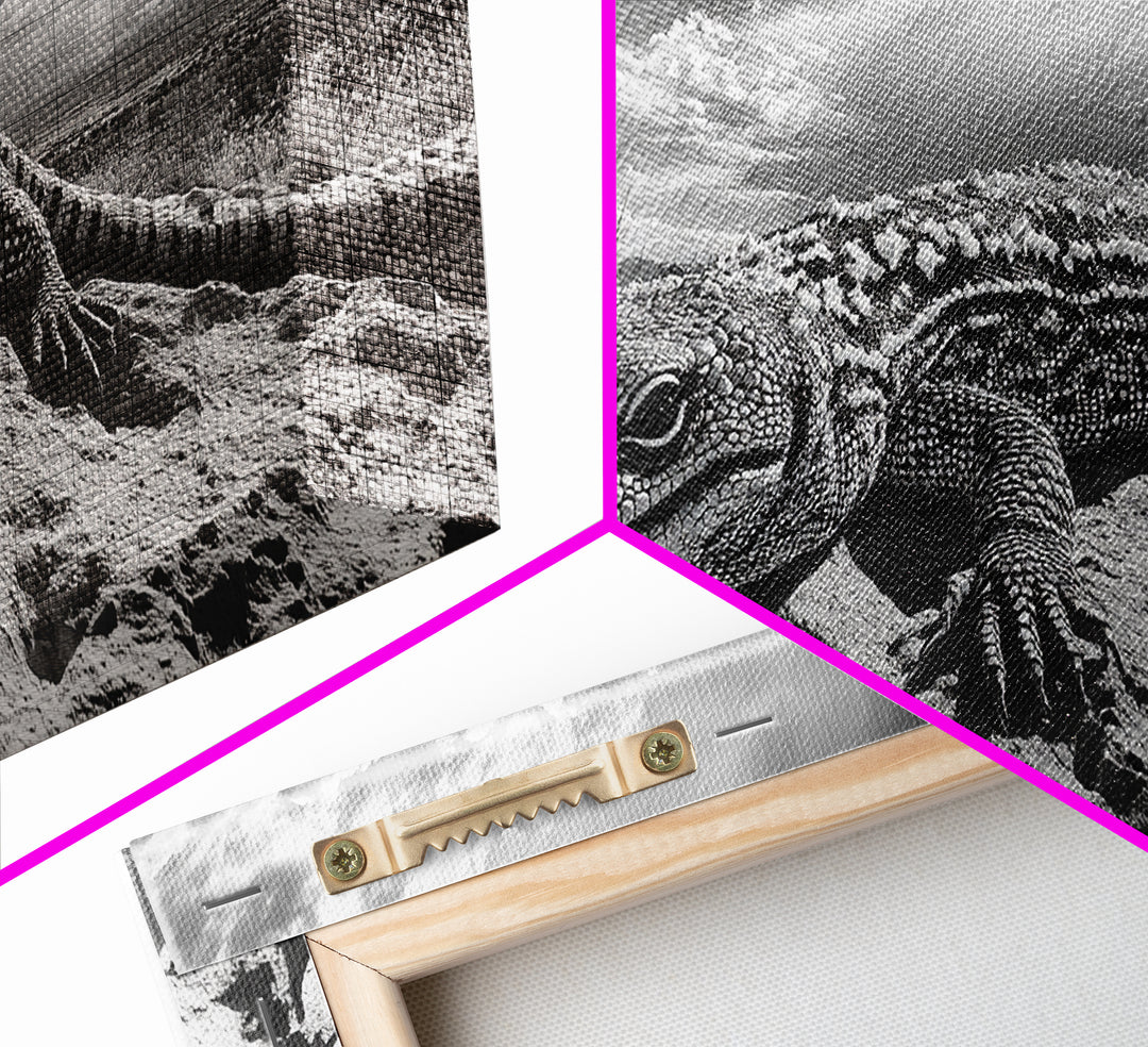 Desert Lizard Close-Up, Reptile Wildlife Photography, Dramatic Sky Scene, Canvas Print, Living Room Wall Art, Nature Decor
