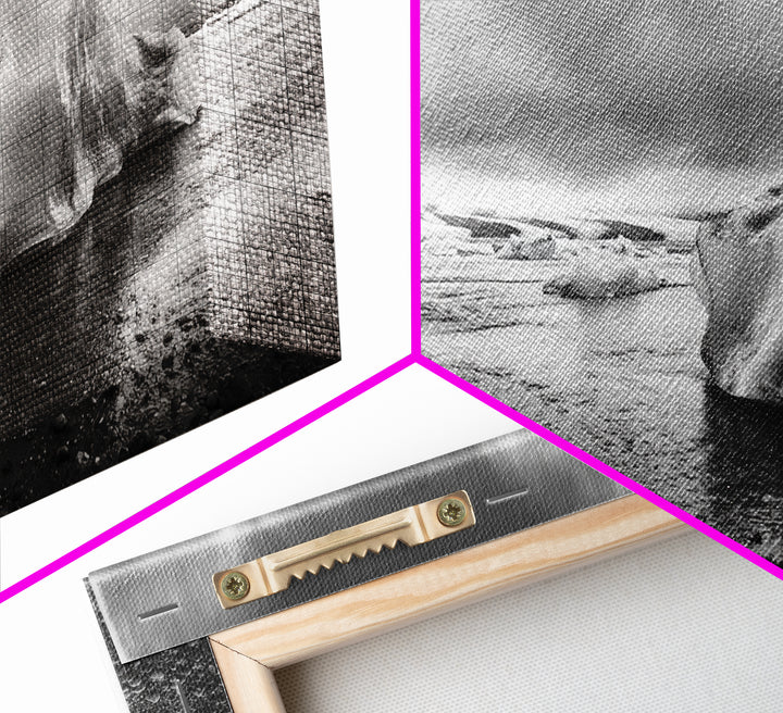 Arctic Iceberg Shore, Moody Cloud Sky, Frozen Water Landscape, Framed Canvas Print, Office Wall Art, Nordic Minimalist Art