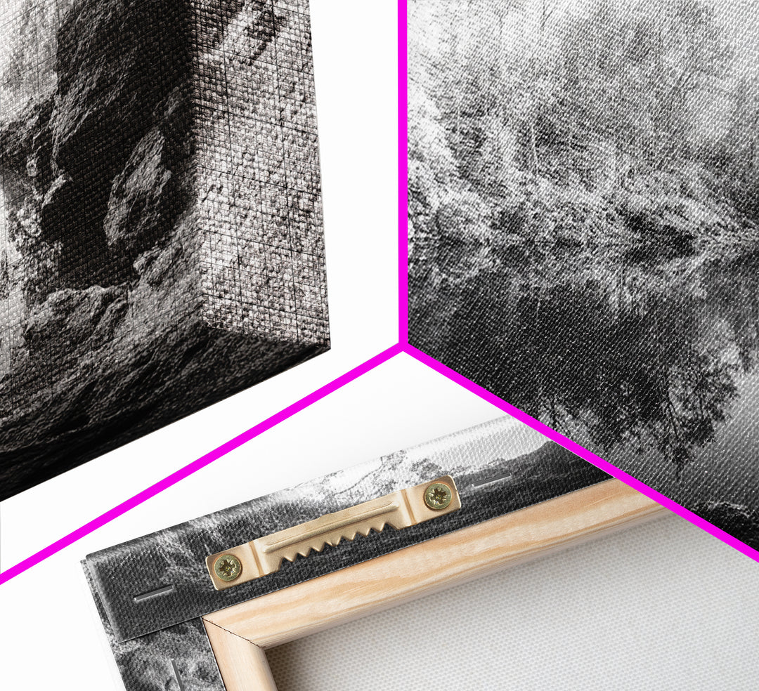 Cave Entrance Lake, Hidden Forest View, Rock Reflection Water, Canvas Print, Hallway Wall Art, Adventure Wilderness Decor, Minimalist Style