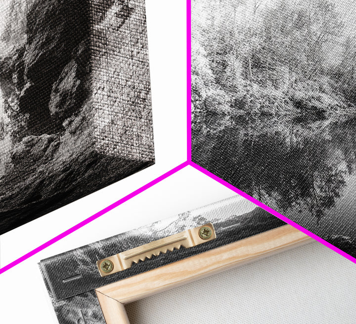 Cave Entrance Lake, Hidden Forest View, Rock Reflection Water, Canvas Print, Hallway Wall Art, Adventure Wilderness Decor, Minimalist Style