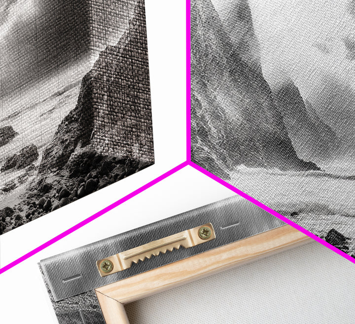 Coastal Cliffside, Stormy Sea, Dramatic Sky, Ocean Mood, Framed Canvas Print, Monochrome Art, Living Room Beach House Decor