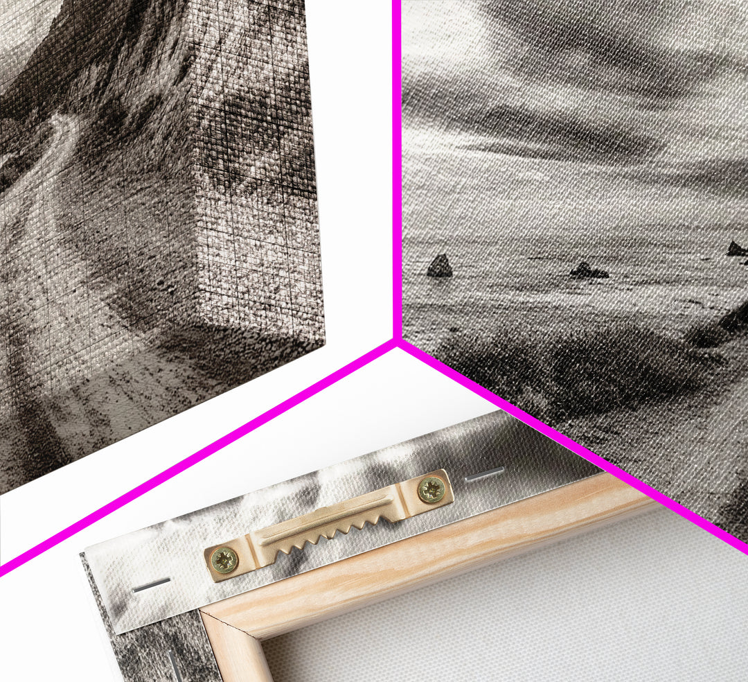 Coastal Road, Scenic Journey, Ocean Path, Cloudy Sky, Framed Canvas Print, Rustic Wall Art, Entryway Wanderlust Landscape, Coastal House