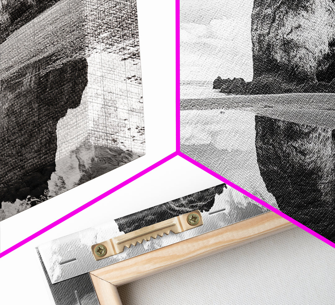 Beach Reflection, Seaside Rock, Cloudy Horizon, Coastal View, Framed Canvas Print, Minimalist Wall Art, Bathroom Ocean Decor