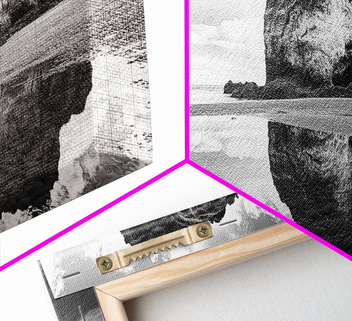 Beach Reflection, Seaside Rock, Cloudy Horizon, Coastal View, Framed Canvas Print, Minimalist Wall Art, Bathroom Ocean Decor