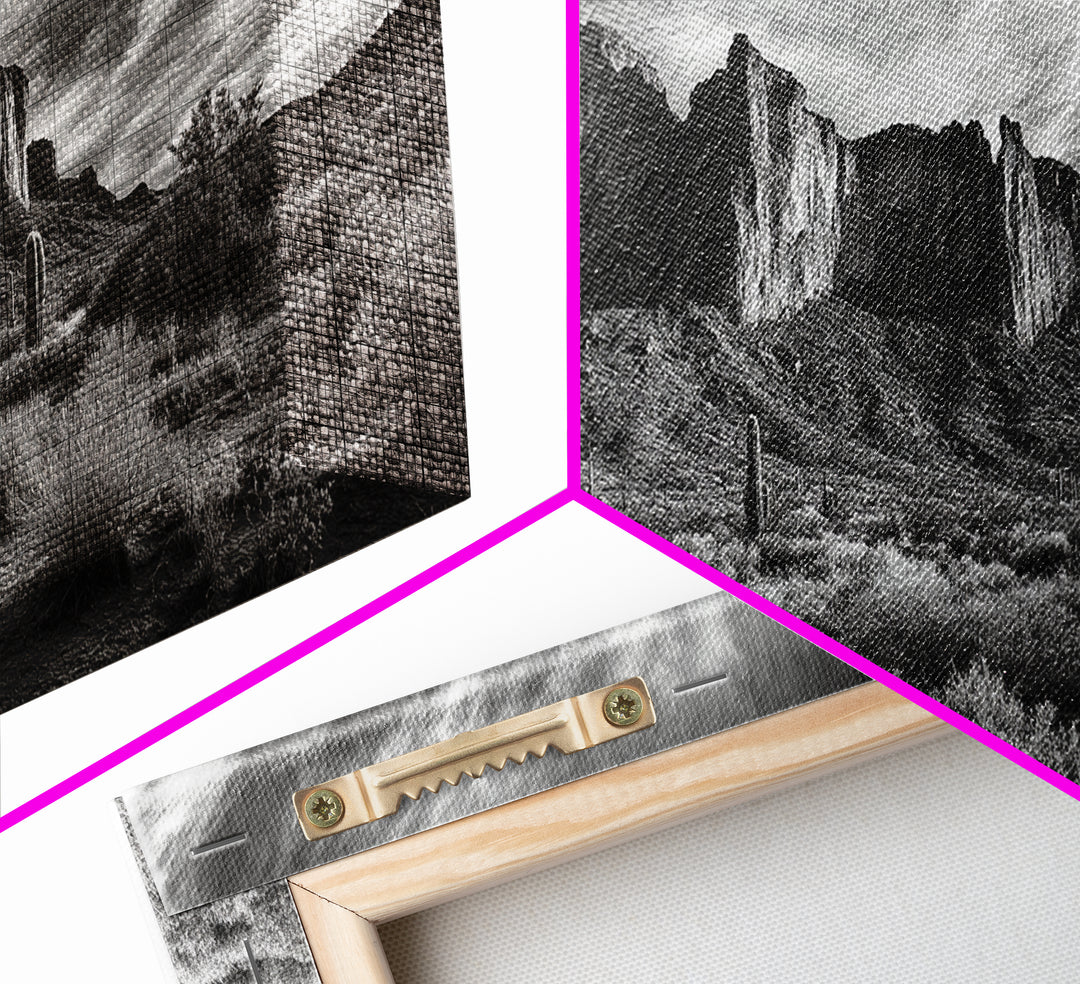 Desert Mesa, Dramatic Sky, Western Landscape, Cactus Field, Framed Canvas Print, Rustic Wall Art, Living Room Southwest Decor