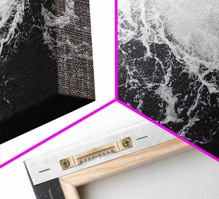 Ocean Texture, Crashing Waves, Abstract Sea, Monochrome Motion, Framed Canvas Print, Coastal Wall Art, Bathroom Minimalist Decor