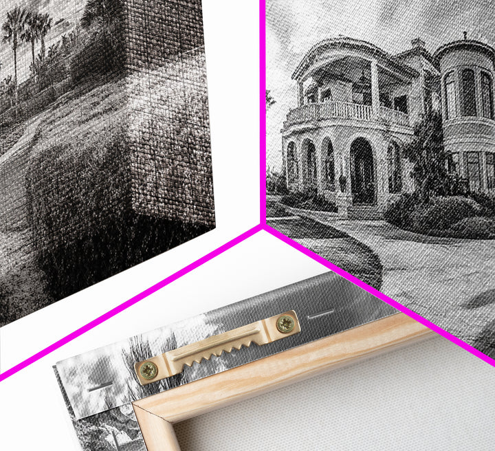 Beach Mansion Wall Art, Tropical Coastal House, Luxury Villa Print, Palm Tree Canvas Print, Living Room Decor, Modern Home Wall Art