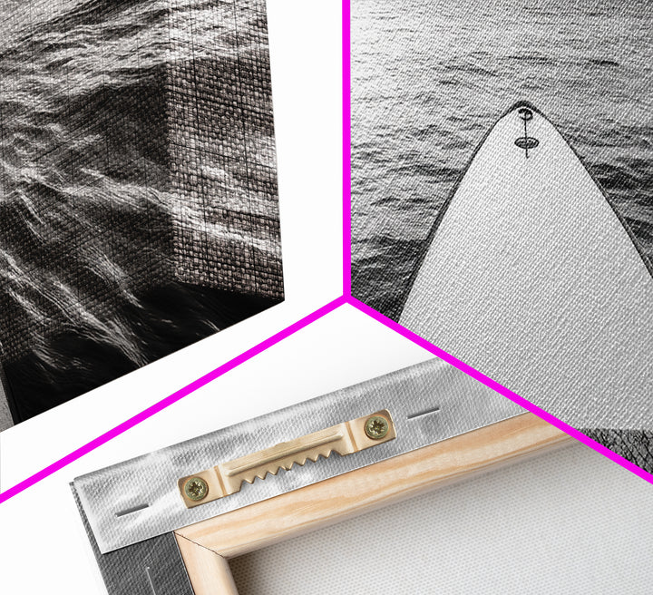 Ocean Horizon Board, Paddleboarding Adventure, Cloudy Sea Landscape, Framed Canvas Print, Modern Coastal Office or Living Room Art