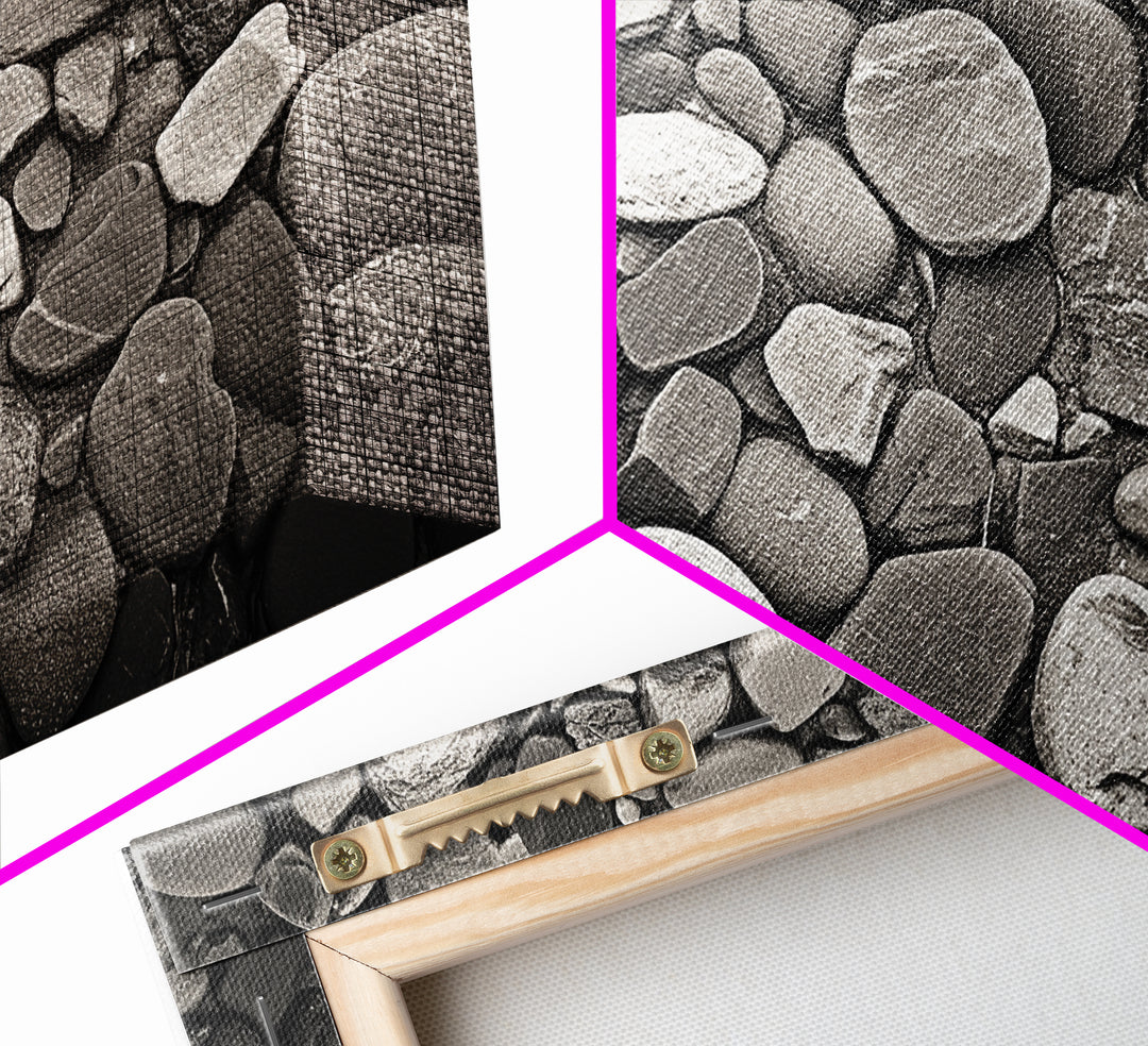 River Stones, Zen Rock Pattern, Natural Earth Tones, Minimal Decor, Framed Canvas Print, Modern Bathroom Spa Wall Art, Living Room Wall Art