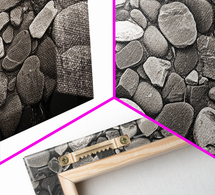 River Stones, Zen Rock Pattern, Natural Earth Tones, Minimal Decor, Framed Canvas Print, Modern Bathroom Spa Wall Art, Living Room Wall Art