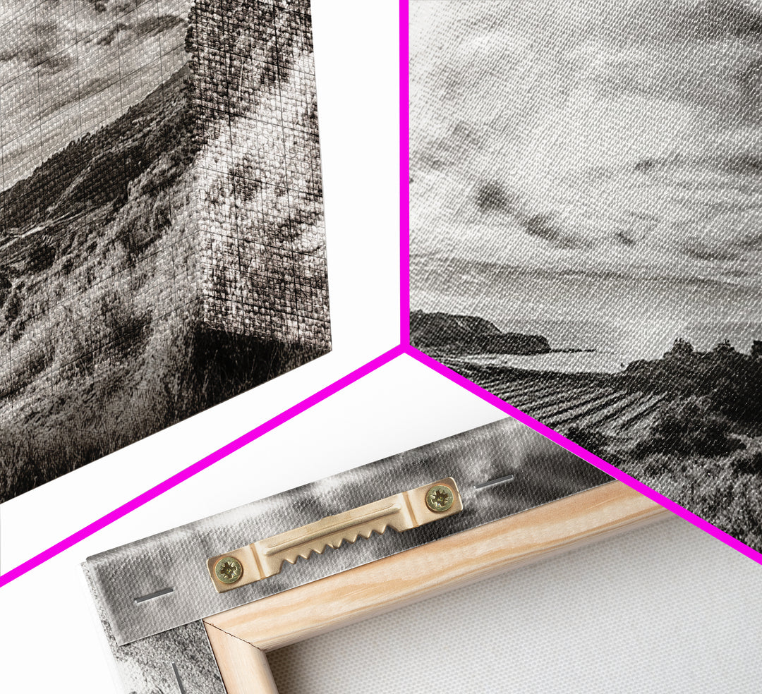 Coastal Hillside Sunset, Vineyard Ocean View, Rolling Landscape Art, Framed Canvas Print, Kitchen Wall Art, California Scenery