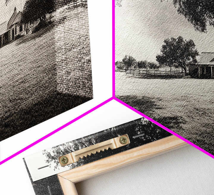 Country Farmhouse Shade, Texas Ranch Home, Oak Tree Horizon, Framed Canvas Print, Rustic Decor, Entryway or Dining Room Art