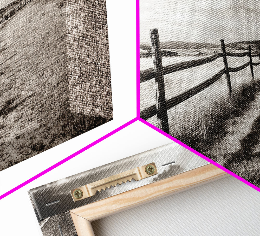 Countryside Fence Trail, Rolling Hills Walk, Prairie Path View, Framed Canvas Print, Western Art, Fall Wall Decor, Office Wall Art