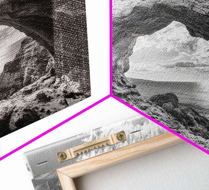 Natural Rock Arch, Seaside Cliff View, Desert Coastal Window, Framed Canvas Print, Boho Earth Tones, Living Room Wall Decor