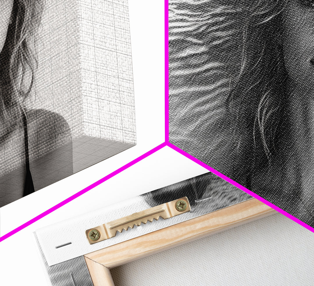 Ocean Texture, Abstract Waves, Modern Female, Artistic Portrait, Canvas Print, fashion wall art, glam room decor, minimal black white