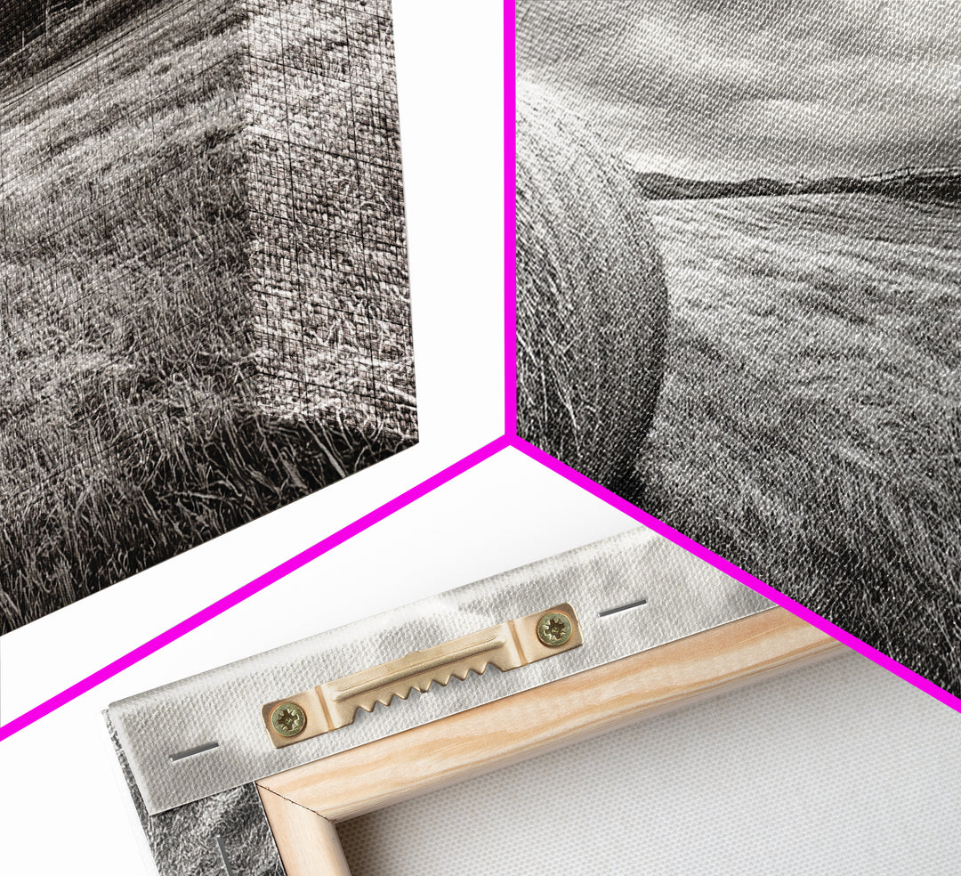 Barn Field, Hay Bale, Rural Farmland Scene, Autumn Countryside Art, Canvas Print, Farmhouse Wall Decor, Rustic Fall Living Room Art