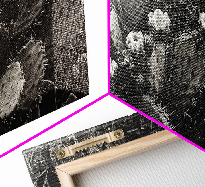 Cactus Blooms, Desert Flowers, Prickly Pear, Nature Closeup, Framed Canvas Print, Southwestern Art, Kitchen Wall Art, Boho Style