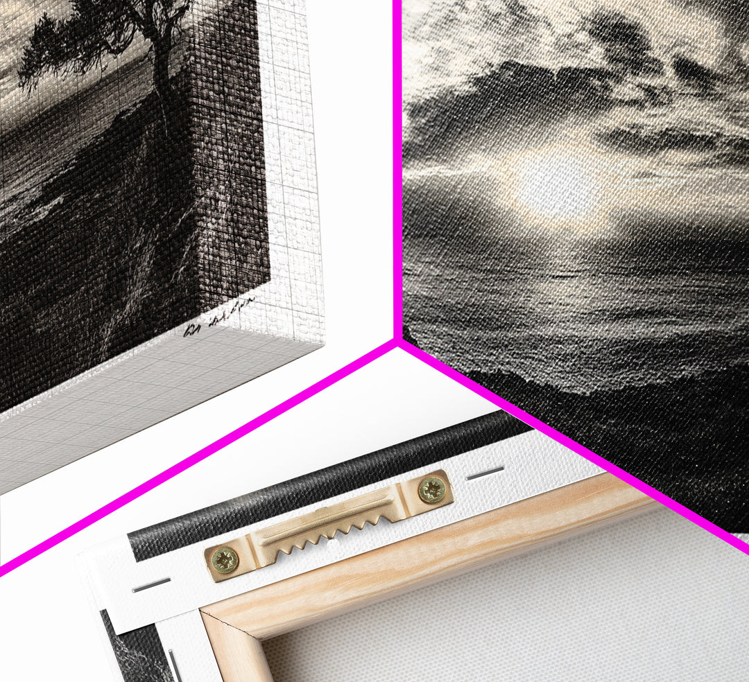 Dramatic Ocean Sunset, Coastal Tree, Monochrome Landscape, Canvas Print, Living Room Wall Art, Surreal Nature View, Oceanview Print