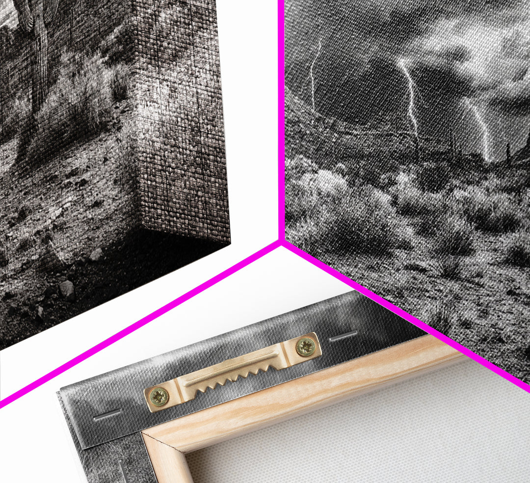 Desert Storm Scene, Lightning Landscape, Southwest Art, Dramatic Skies, Framed Canvas Print, Western Wall Art, Rustic Living Room Decor