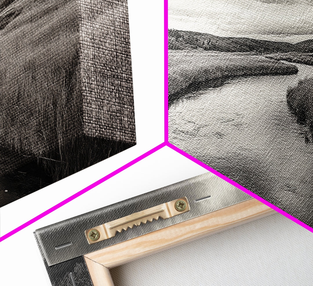 River Valley, Flowing Stream, Grassy Hills, Wilderness Calm, Framed Canvas Print, rustic home decor, Fall art, cabin wall landscape print