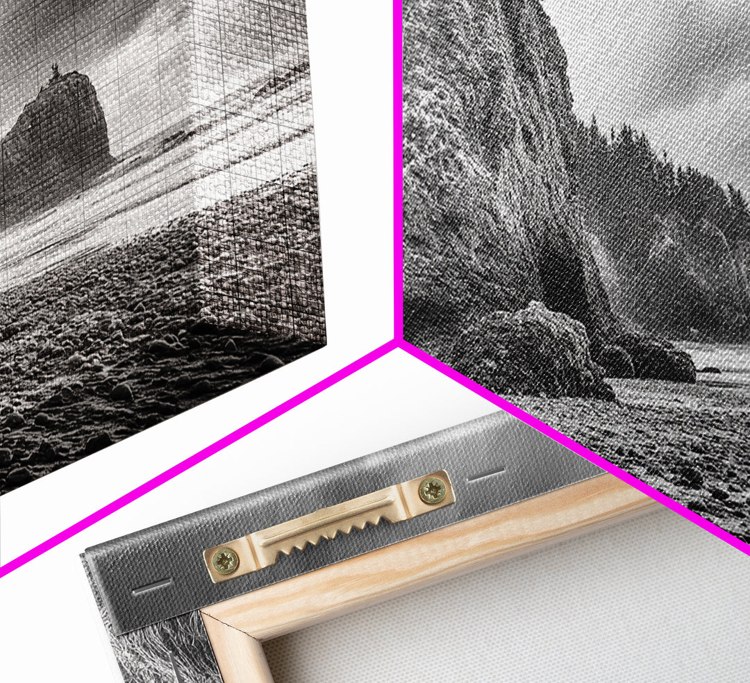 Coastal Rocks, Forest Cliffs, Moody Ocean, Framed Canvas Print, Pacific Northwest Wall Art, Dramatic Seascape, Autumn Nature Photography