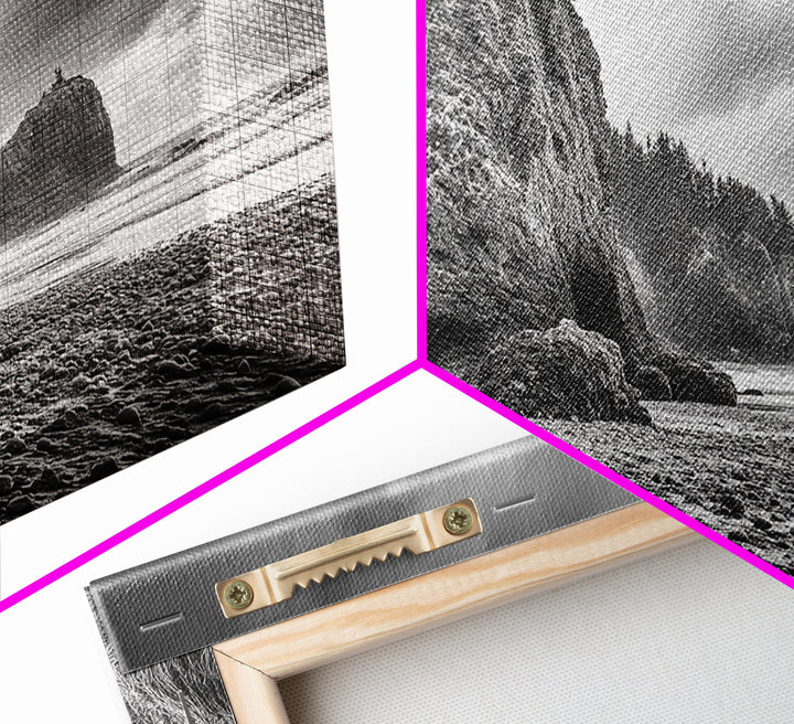 Coastal Rocks, Forest Cliffs, Moody Ocean, Framed Canvas Print, Pacific Northwest Wall Art, Dramatic Seascape, Autumn Nature Photography