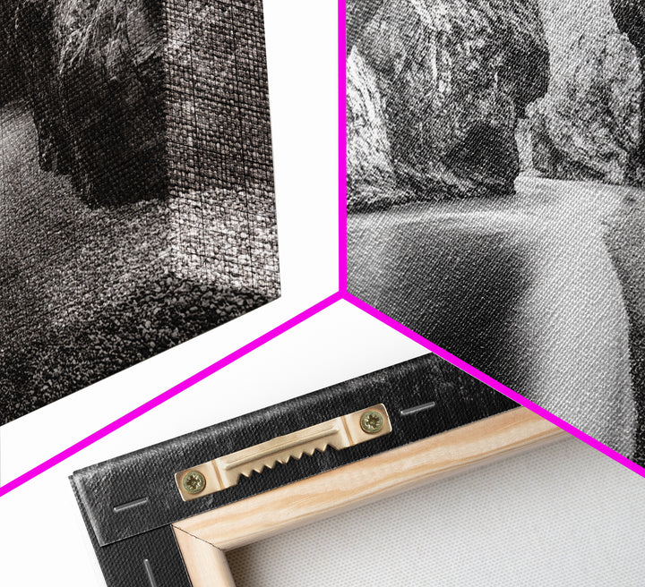 Ocean Cave Flow, Coastal Rock Wall Art, Moody Nature Seascape, Black White Beach Decor, Boho Bathroom Accent, Canvas Print, Monochrome Art