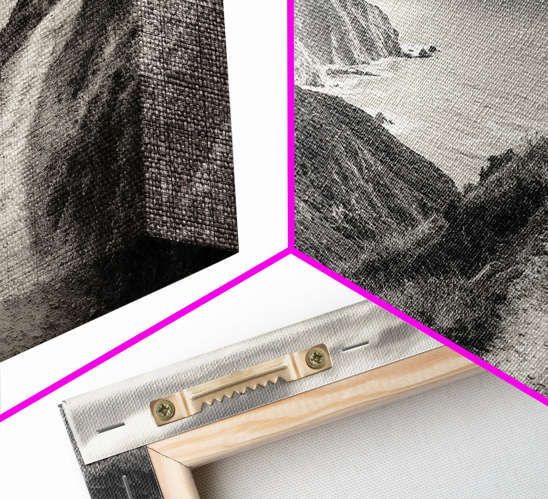 Cliffside Trail Path, Coastal Hiking Print, Rugged Ocean View, Nature Adventure Wall Art, Rustic Modern Decor, Framed Canvas Print