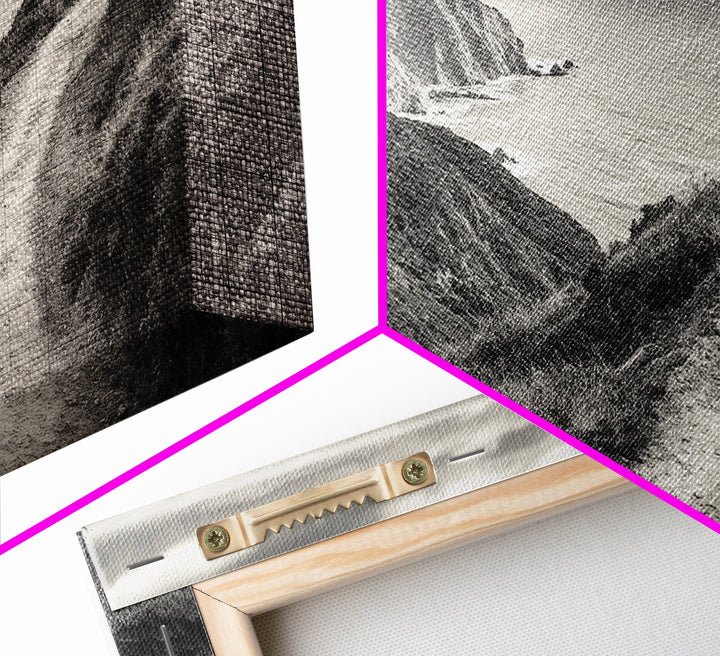 Cliffside Trail Path, Coastal Hiking Print, Rugged Ocean View, Nature Adventure Wall Art, Rustic Modern Decor, Framed Canvas Print