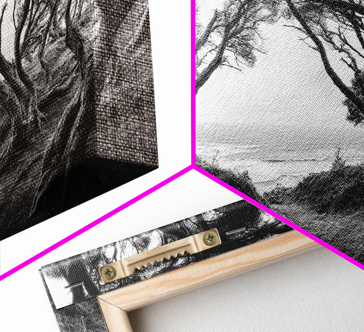 Coastal Trees, Windswept Forest, Ocean View, Framed Canvas Print, Boho Wall Art, Living Room Art, Nature Wall Decor, Monochrome Landscape
