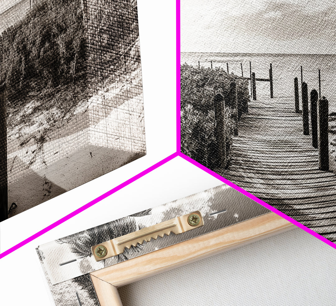 Beach Path, Coastal Dock, Tropical Palms, Canvas Print, Vacation Vibes, Boho Seaside Decor, Bathroom Wall Art, Nautical Island Landscape