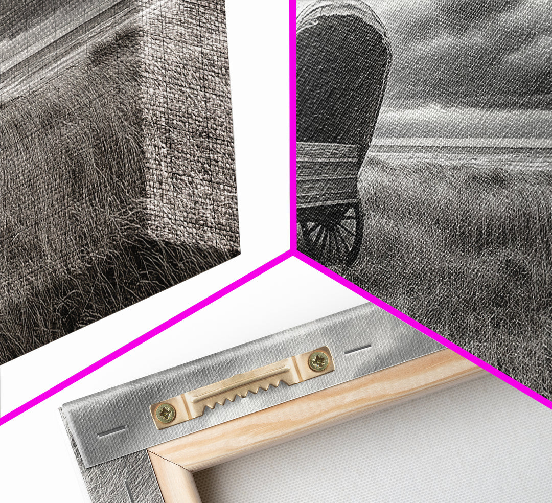 Prairie Wagon, Coastal Grass, Covered Cart, Western Landscape, Framed Canvas Print, Rustic Fall Art, Living Room Wall Decor