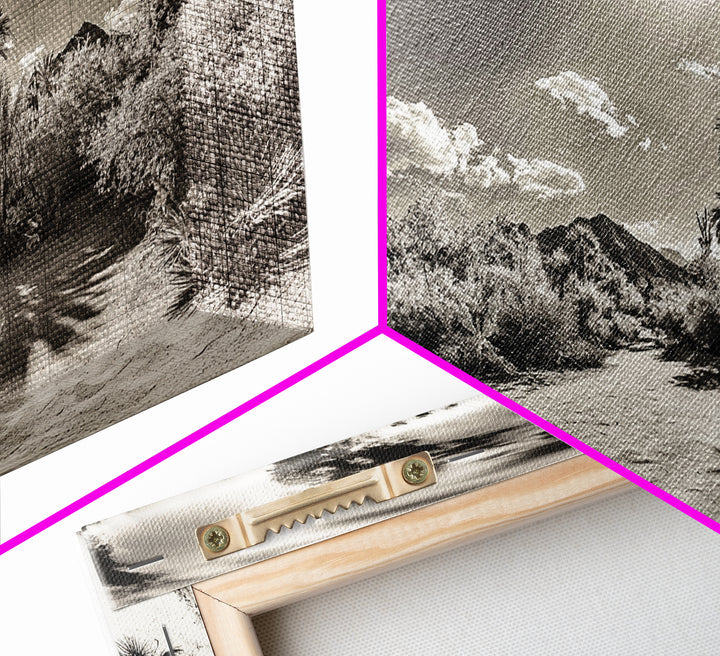 Desert Oasis, Palm Landscape, Nature Panorama, Framed Canvas Print, Tropical Wall Art, Living Room Decor, Boho Aesthetic, Sunlit Scene