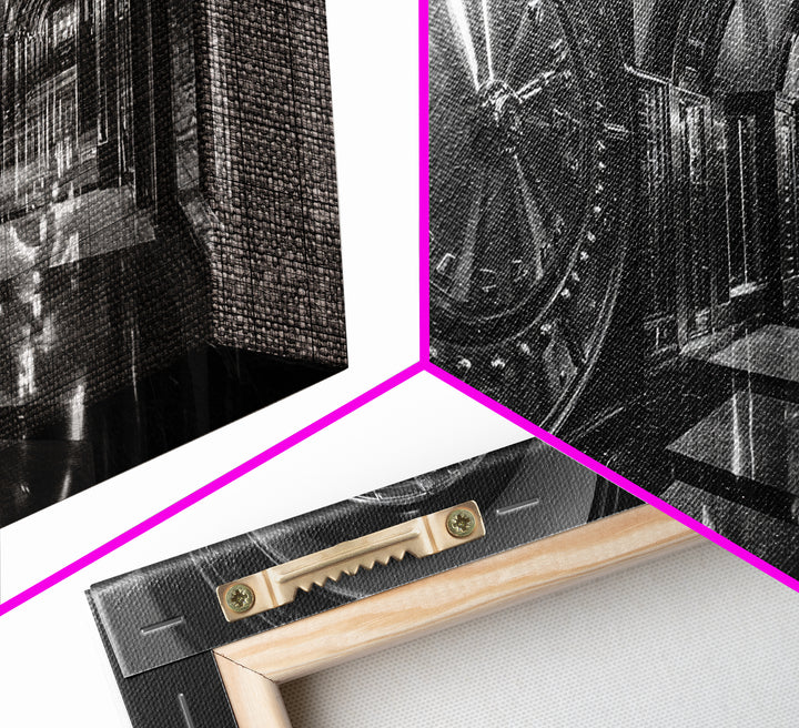 Bank Vault Door, Industrial Urban Decor, Luxury Office Art, Framed Canvas Print, Black and Silver Wall Art, Masculine Home Style