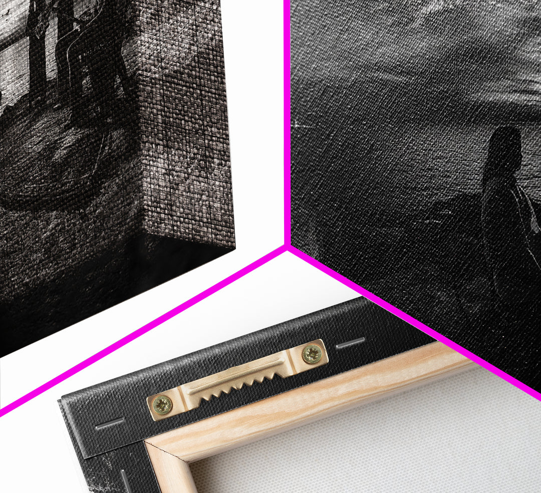 Campfire Gathering, Boho Night Vibes, Music Outdoors Scene, Framed Canvas Print, Living Room Wall Art, Folk Rustic Aesthetic